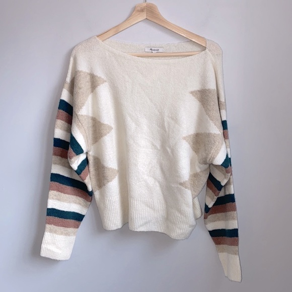 NWT Madewell Stripe-Sleeve Geo Pullover Sweater SZ M - Picture 3 of 6